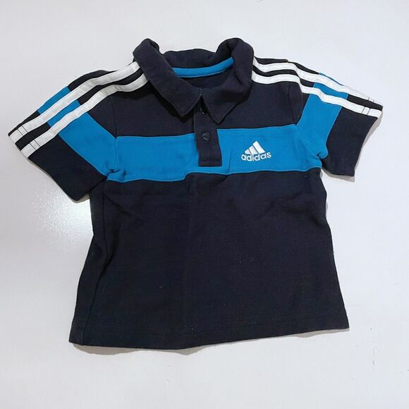 ADIDAS Blue Polo Shirt Baby Boys Size 6 Mos Three Stripe Collared - Picture 1 of 4